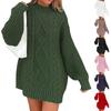 Women's Fashion Oversized Knit Short Sweater Dress Long Sleeve Crewneck Sweater Loose Knitted Dress