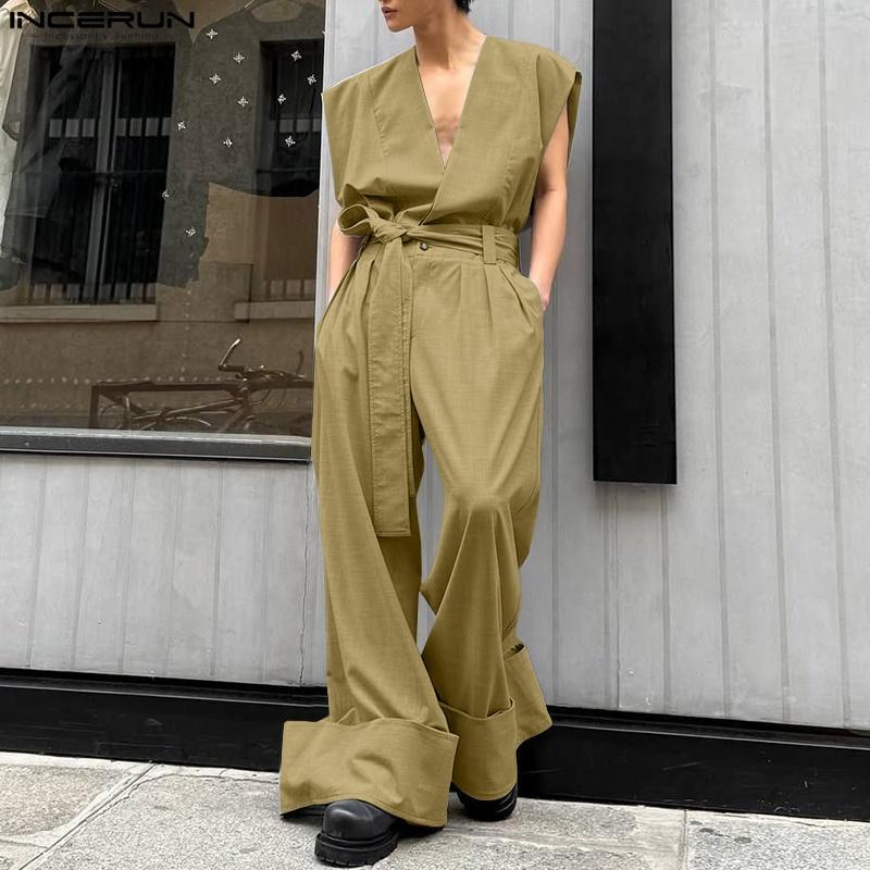 INCERUN Two Pieces Sets Men Sleeveless Tops and Long Loose Pants Outfits