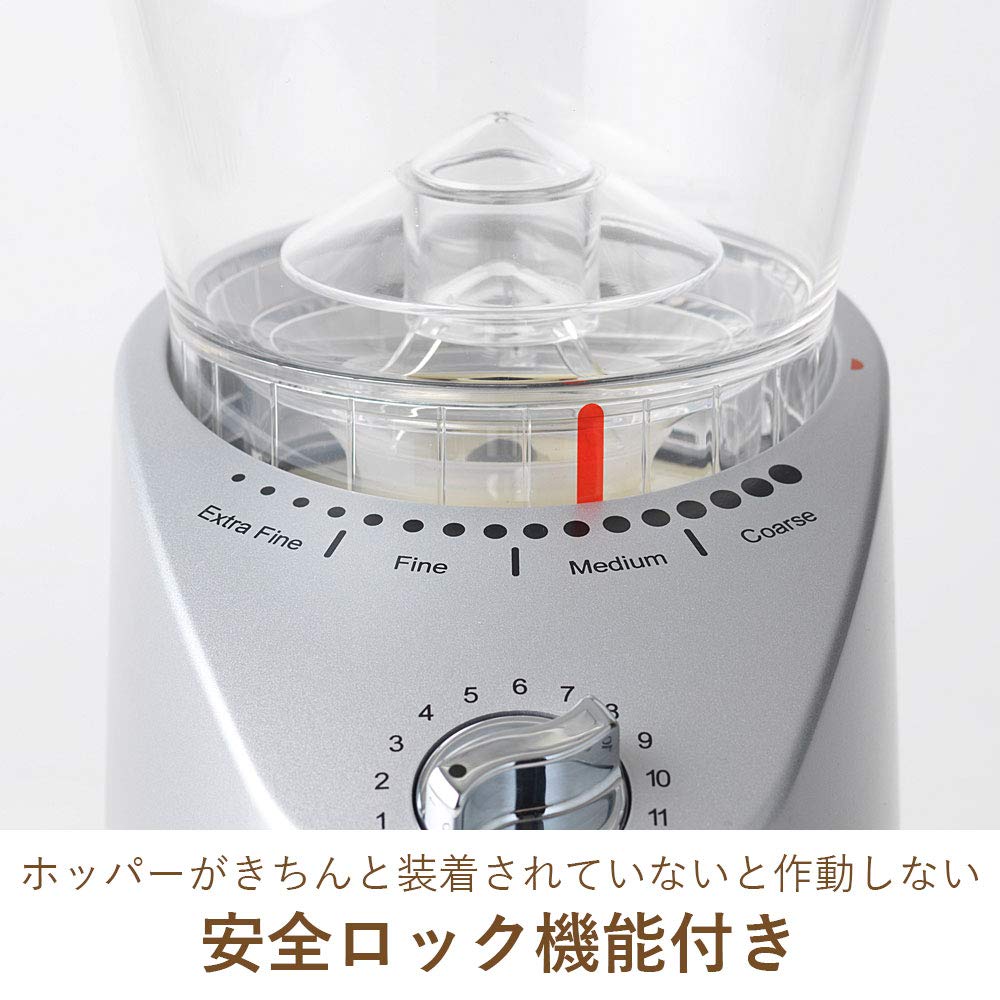 DeLonghi Coffee Grinder KG366J Cone Type Coffee Beans 310g Safe Design Medium To Extra Fine Grind 16 Grain Sizes Low Speed Grinding Low Friction Heat