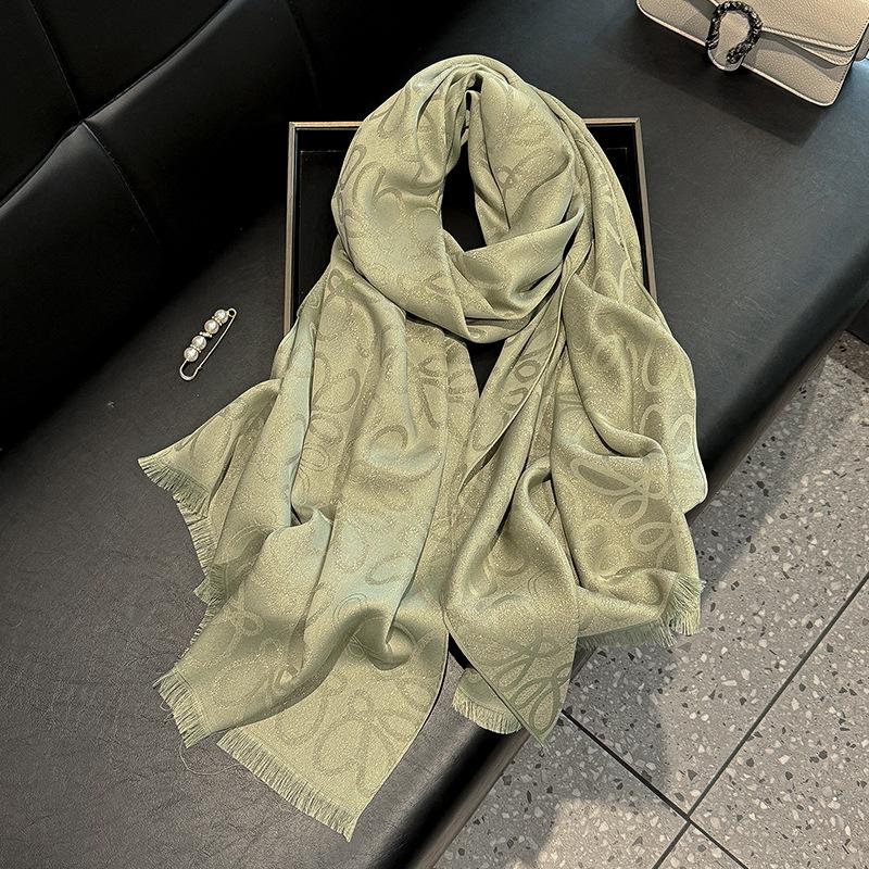 Double-Sided Commuting Warm Fashion Elegant Simple Atmosphere Tencel Cotton Scarf Shawl Cape Female Big Name Style