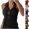 Women's  Vest Collared Summer Tank Top Ribbed Half Zipper V Neck Slim Cropped Sleeveless Cami Shirt