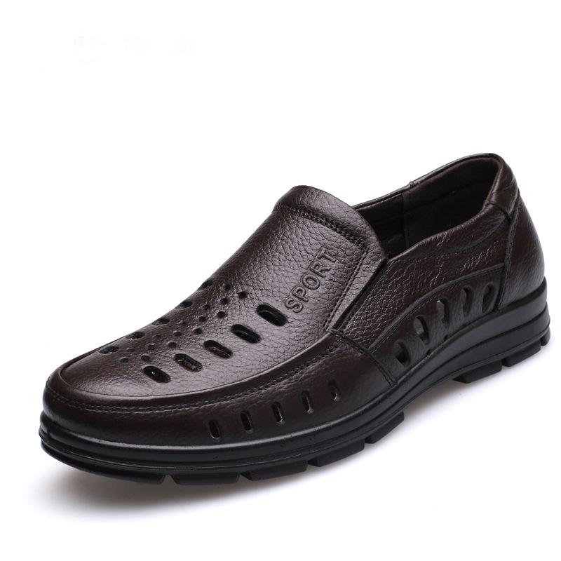 Модная обувь из натуральной кожи, мужские летние сандалии, полые мужские сандалии, мужская брендовая повседневная обувь, мужские мокасины H554