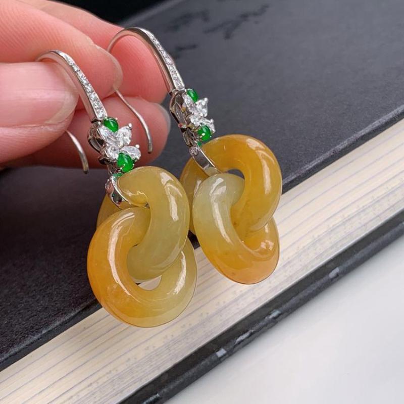 Натуральные серьги-пазлы из желтого анита для женщин, новинка в китайском стиле, инкрустированные серьги, роскошные классические украшения