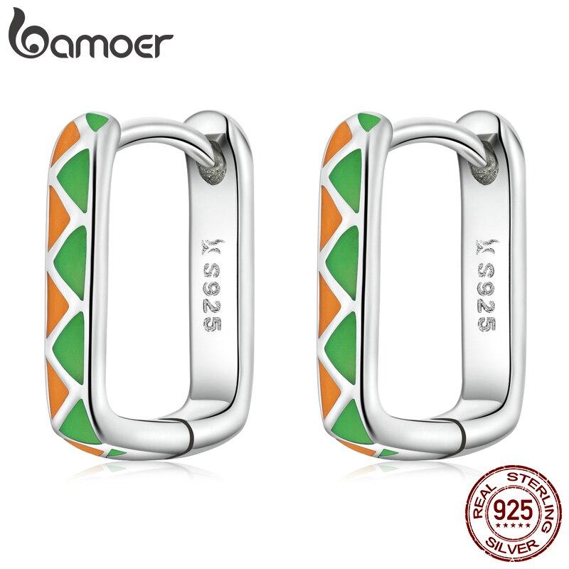 BAMOER 925 Sterling Silver Original Simple Contrast-Color Ear Buckles Violet Sterling Silver Earrings for Women Fine Jewelry