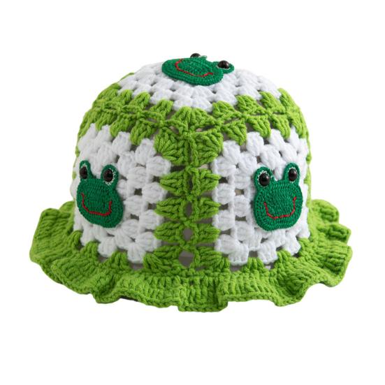 Мультяшная шерстяная шапка с аппликацией в виде вишневого гриба, вязаная шапка, полая, конфетного цвета, детский головной убор, ведро