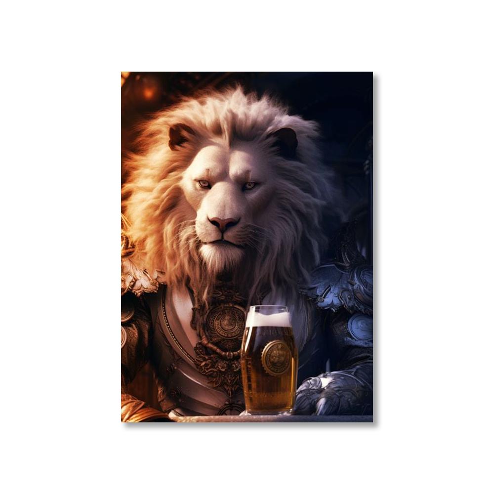 Animal Suit Gentleman Drinking Poster Gorilla Lion Rabbit Beer Pictures Funny Bar Wall Art Canvas Painting Home Decorative