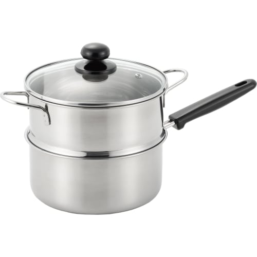 Yoshikawa SJ3357 Stainless Steel Two-Tier Steamer, 18cm, for Steamed Food, Gas and Induction Compatible