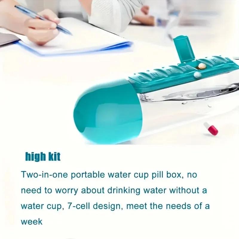 Multi functional 2-in-1 water cup medicine box, 7-day medicine box, outdoor portable water bottle medicine box cup