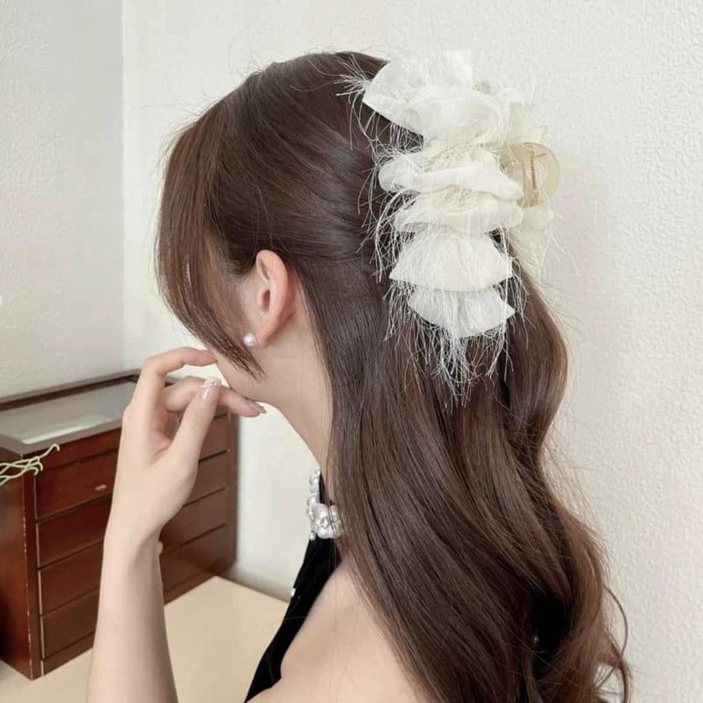 Korean Polka Dot Bow Claw Hair Clip - High-End Cloud Bubble Design for Women