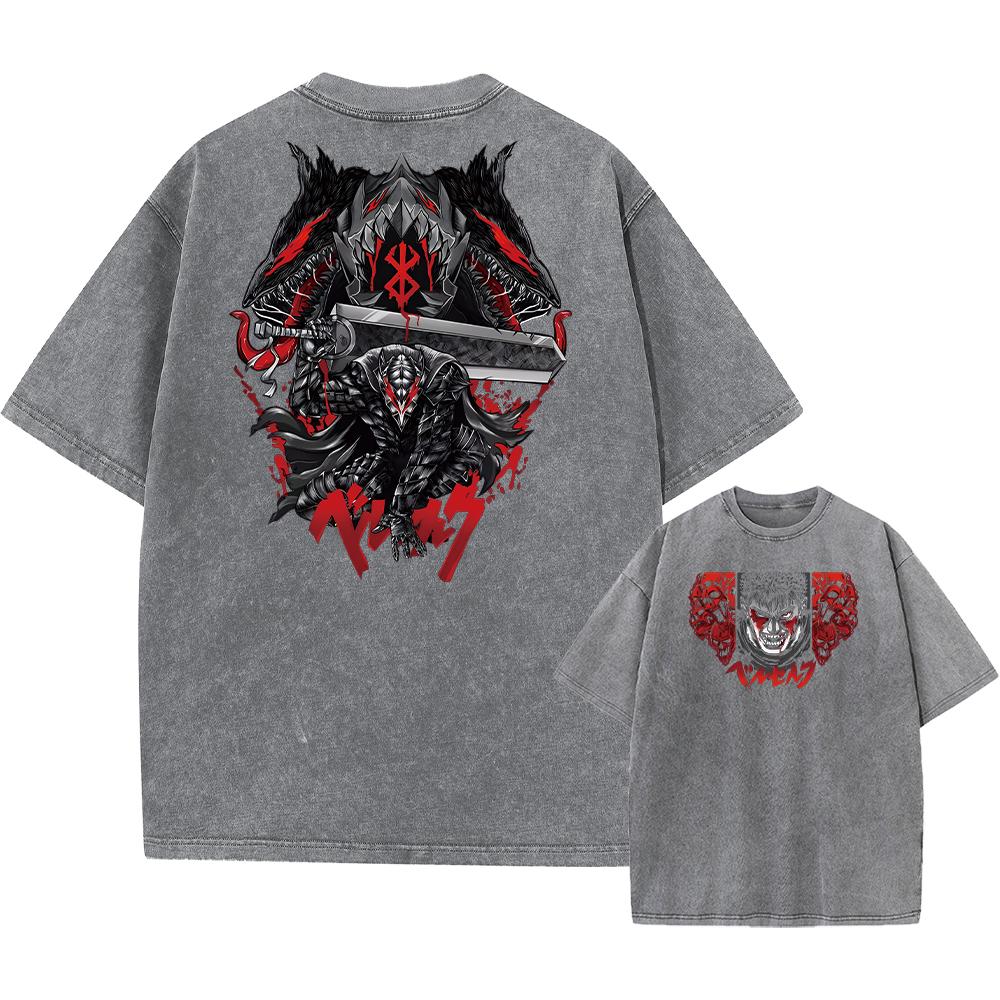 Harajuku Винтажная футболка уличная одежда Японский аниме графический принт стираная футболка большого размера с коротким рукавом мужские повседневные футболки топ