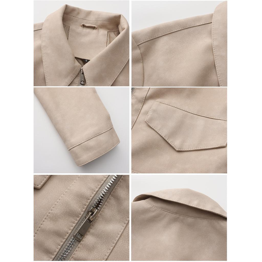 GMXIA Women's Vintage Casual Solid Color Print Spring and Autumn Thin Leather Clothing Fashion Long Sleeve Jackets & Coats