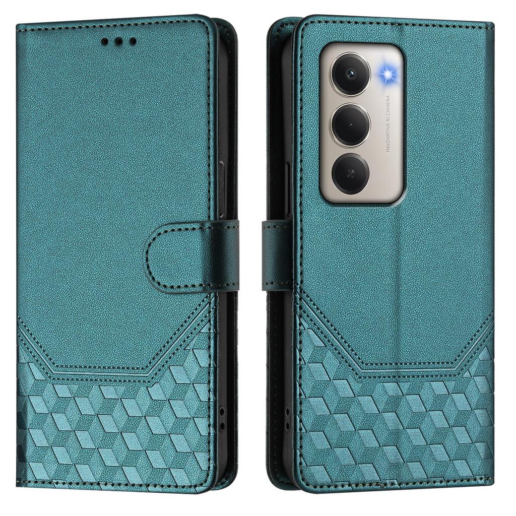 Для Xiaomi Redmi 15 4G (США) (171 мм) Чехол для телефона из кожи с рисунком в виде сот и защитой от RFID, с ремешком.