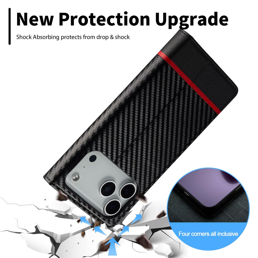 Case for IPhone 16 Pro Max 17 Air 16E 15 Plus 14 Pro 13 12 Mini 11 Xs XR X 7 8 SE 3 Carbon Fiber Pu Leather Card Holder Wallet
