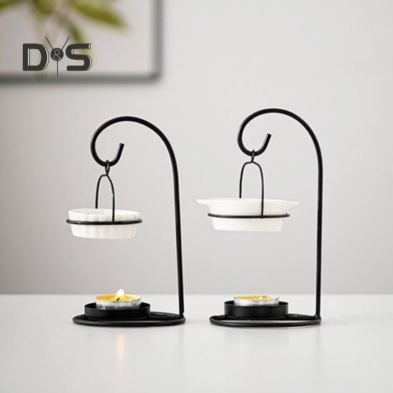 Essential Oil Burner Ceramic Aromatherapy Diffuser Oil Burner with Iron Tea Light Candle Holder Essential Oil Fragrance Diffuser for Bedroom Office