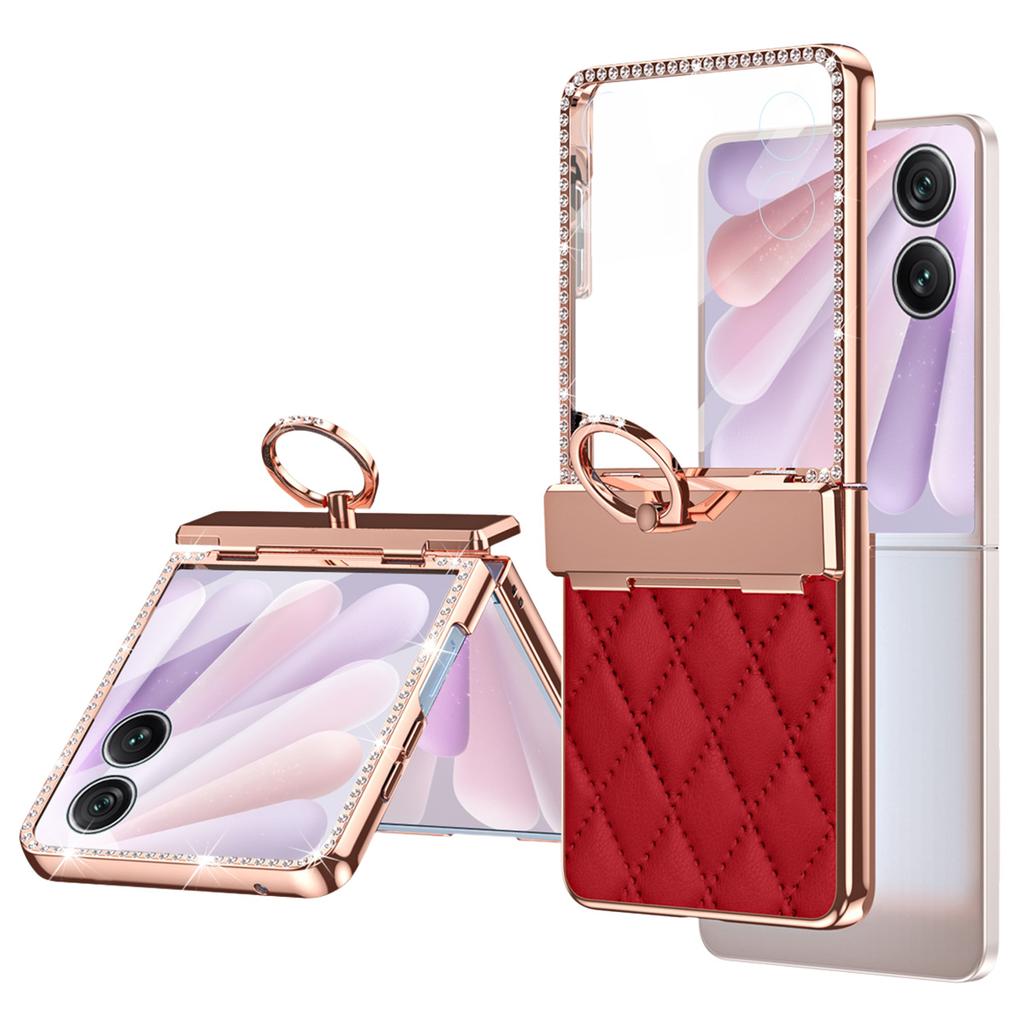 Чехол для Honor Magic V Flip 2 с кольцом-держателем, стразами, кожаной + ПК крышкой и пленкой для заднего экрана