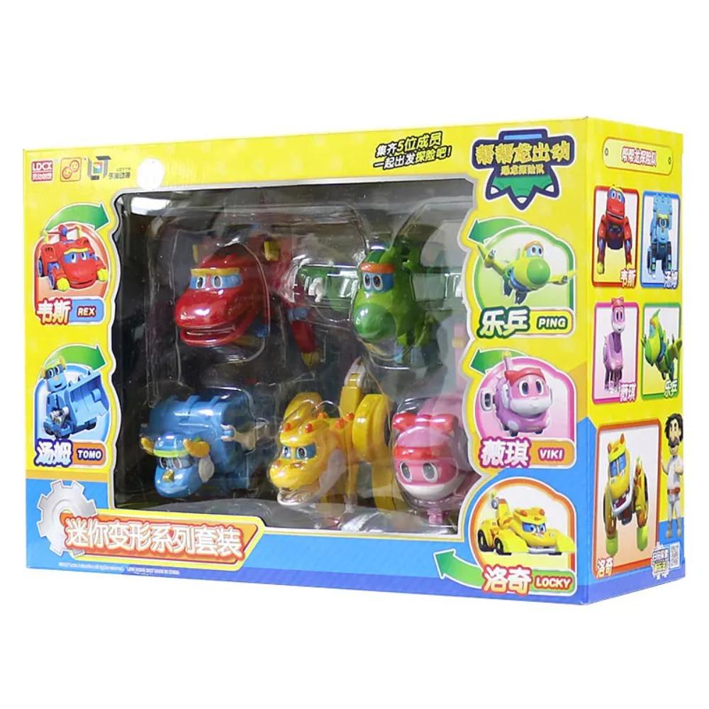 5 шт./компл. ABS Min Деформация Gogo Dino Фигурки REX Трансформация Машина Самолет Моторная лодка Кран Динозавр игрушки для детей