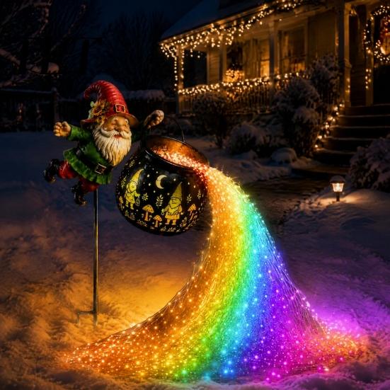 Heavy Duty Parking Lot Light Flying Cauldron Solar Garden Light, Gnome LED Yard Stake Lamp with Auto Outdoor Powered Lights On/Off Sensor, Waterproof