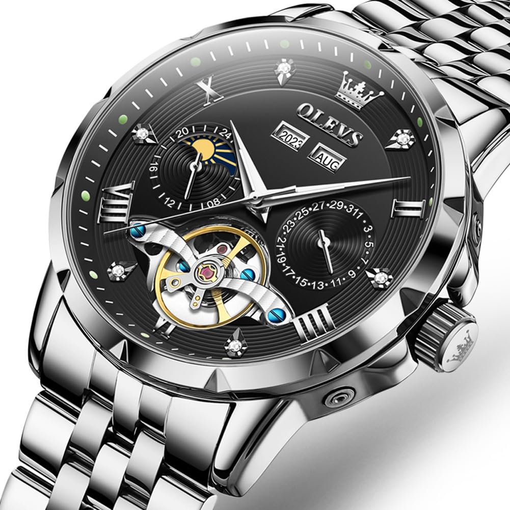 OLEVS механические автоматические часы с фазами Луны стильные скелетонированные водонепроницаемые популярные светящиеся часы для мужчин черные белые мужские и