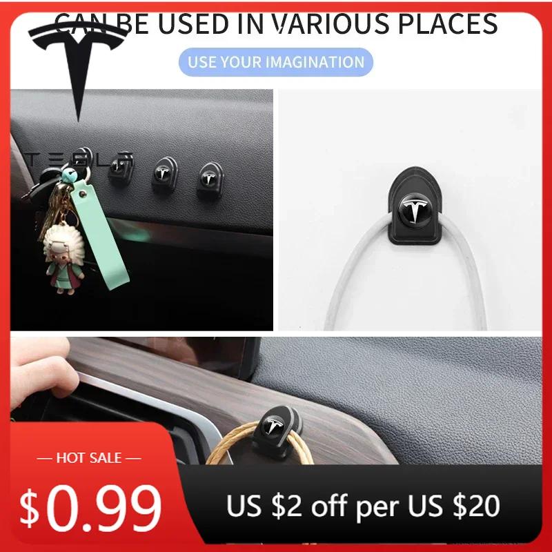 Car Sticker Tesla 1/2/4pcs Car Hanging Storage Adhesive Hook Organizer Holder For Tesla Model 3 2021 S X Y Style Roadster Invade