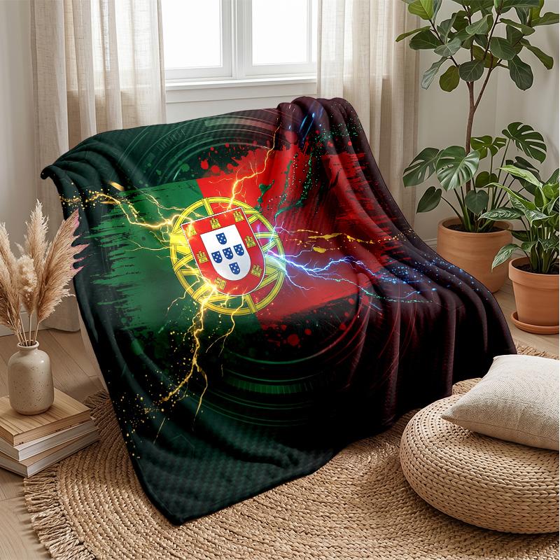 Portugal Football Printed Flannel Blanket Skin Friendly Warm Decorative Throw for Indoor Couch Bed Daily Use