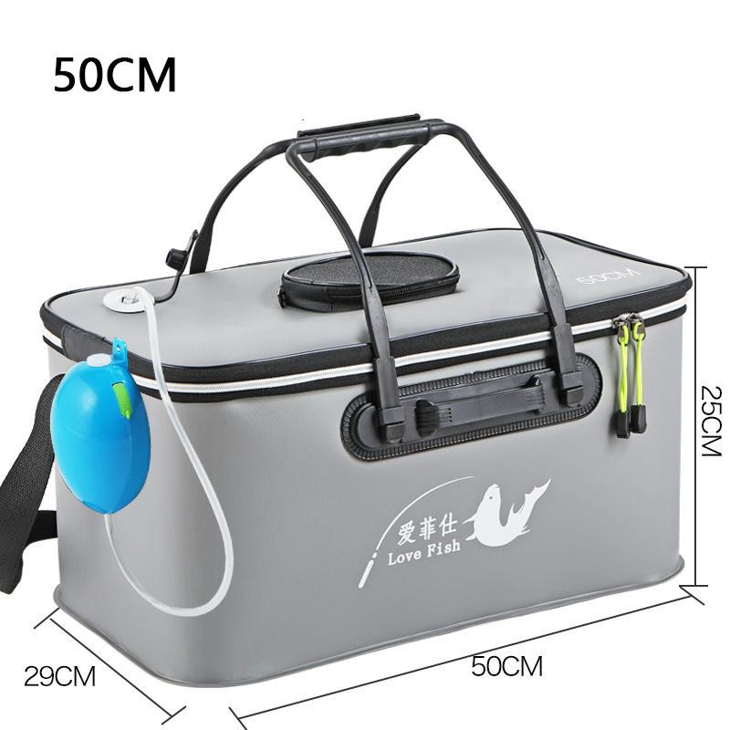 Foldable Wear-resistant Waterproof EVA Fishing Barrel Fishing Box Tools Box Optional Rechargeable Oxygen Pump 30cm/35cm/40cm/45cm/50cm Size Choices