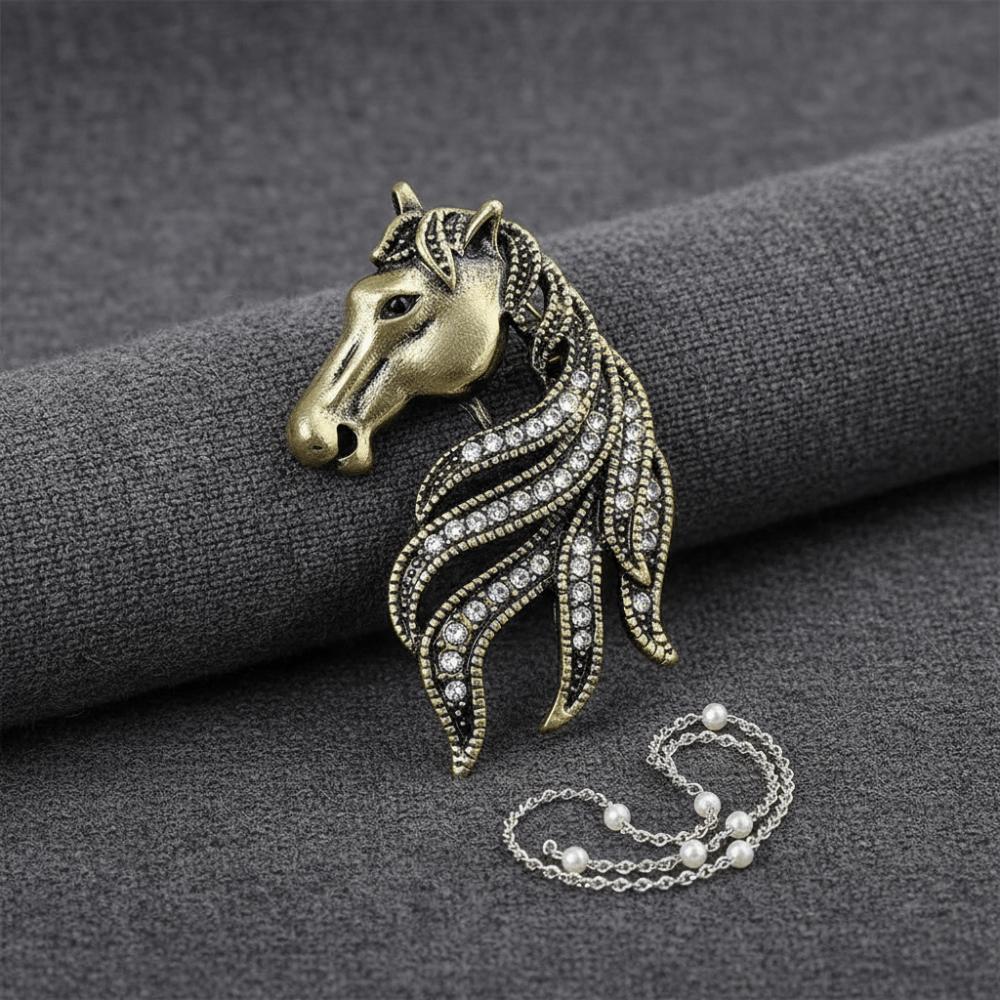 Luxury Rhinestone Horse Head Brooches Jewelry Accessories Suit Coat Brooch  Casual Party