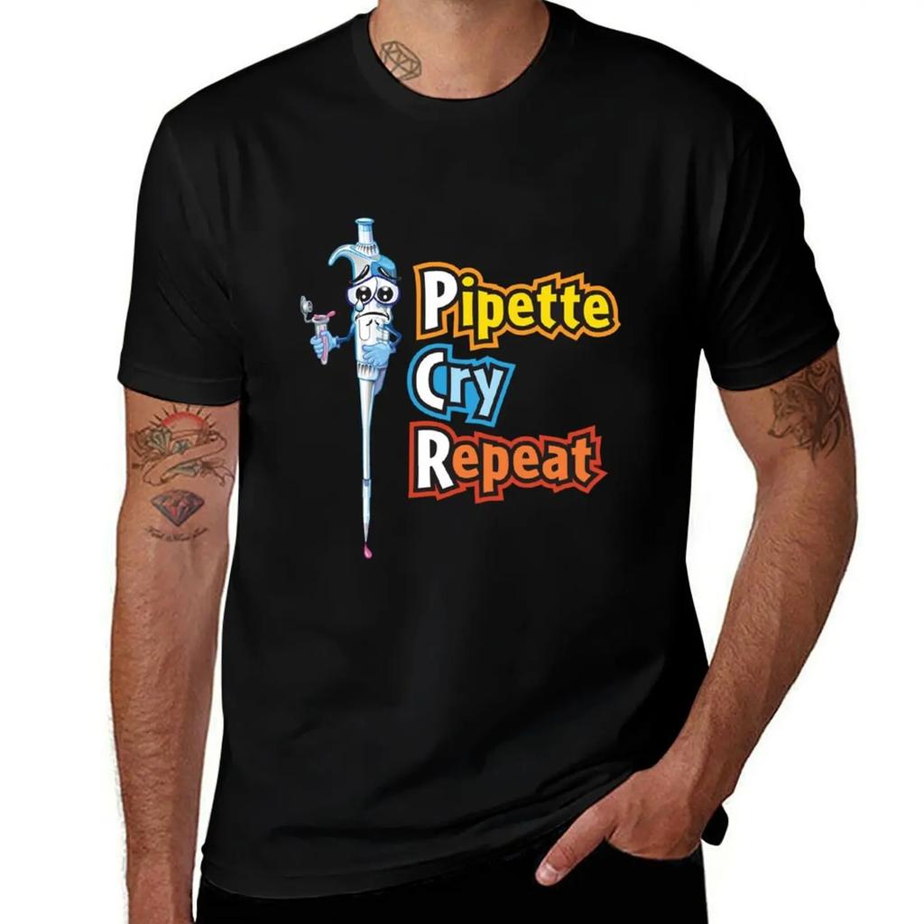 Pipette Cry Repeat Funny PCR Science and Biology SciArt Cartoon TShirt hippie clothes boys whites Unisexs white t shirts