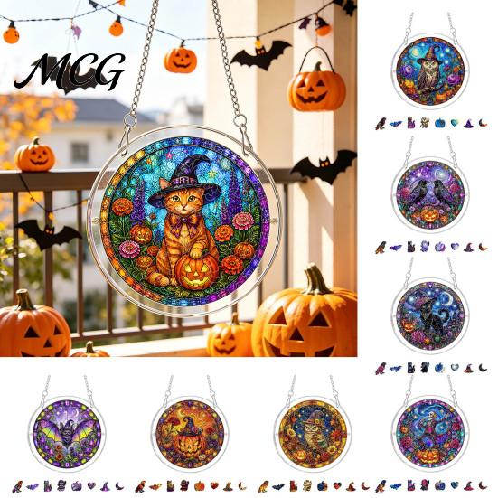Acrylic Halloween Puzzle Suncatcher, 7.87 Inch Sun Catcher Window Cute Decorations Hanging Ornament, Ideal for Gifting and Home Decor Ornament