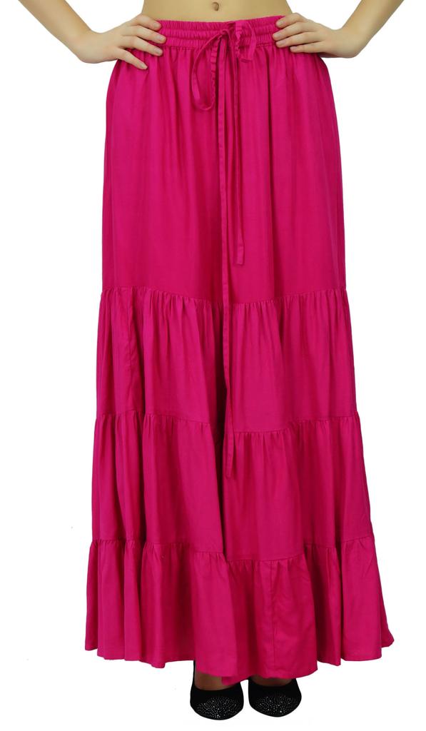 Bimba Длинная расклешенная юбка макси-ярус в стиле бохо с эластичной резинкой на талии из вискозы в стиле бохо