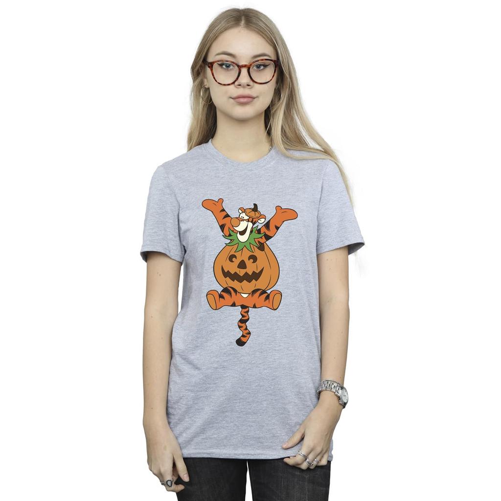 Winnie the Pooh Женская/Дамская футболка бойфренда с Тигром и тыквой