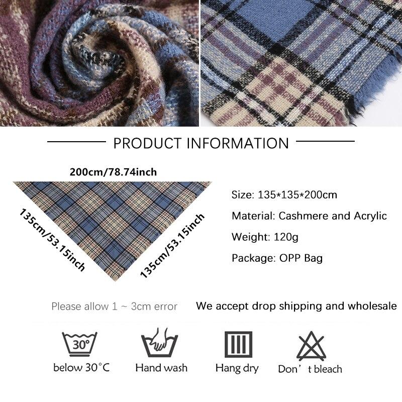 Новинка 2020 года, зимний вязаный шарф, кашемир, пашмина, женские теплые шейные шарфы, шали, клетчатые накидки, треугольные палантины, женская бандана