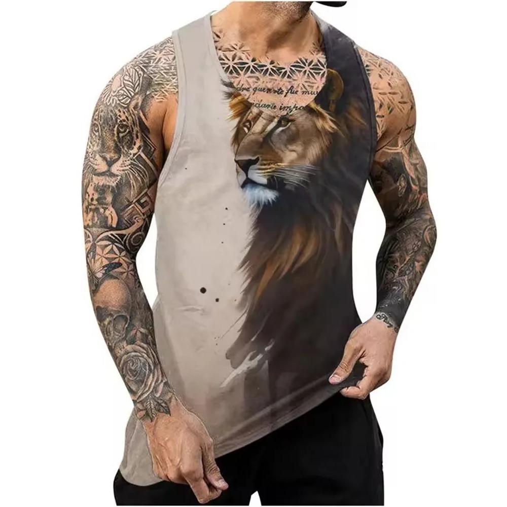 Летний топ с круглым вырезом и 3D-принтом с животным узором, модная повседневная мужская майка без рукавов
