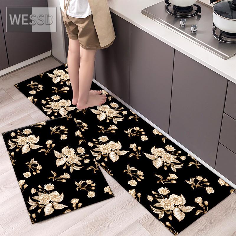 Retro Floral Rug For Kitchen Floor Chinese Style Flower Carpet Runner Home 40x60cm 40x120cm 2 Pieces Laundry Mats Absorbent Non-slip Chair Mat
