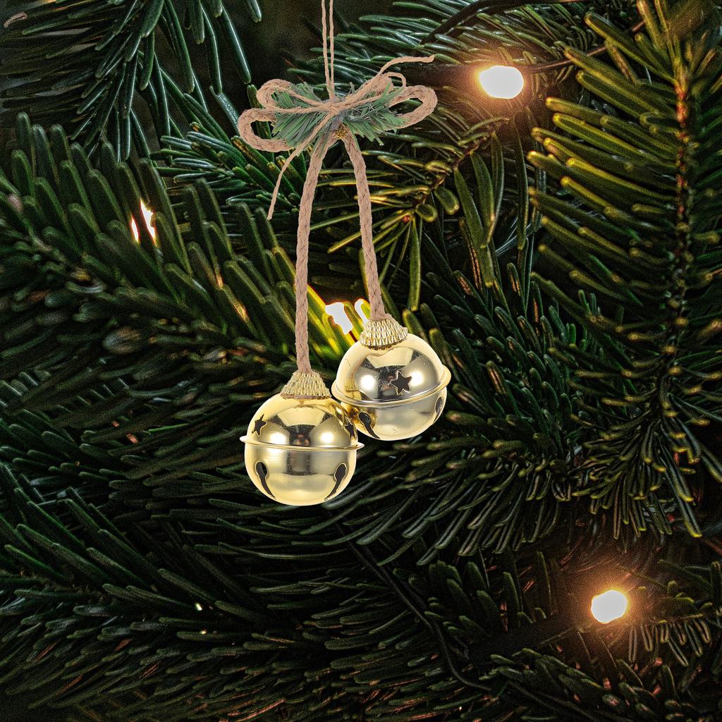 2Pcs Metal Jingle Bells Vintage Golden Decorative Hanging Bell Rustic Xmas Decoration Door Window Wall Ornament Holiday Party