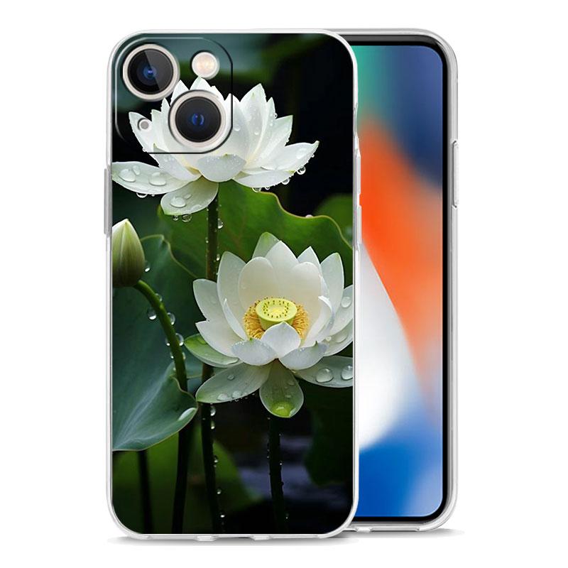Роскошный чехол для телефона в виде цветка лотоса для iPhone 11 Чехлы iPhone 15 12 13 14 16 Pro Max X XR XS 14 15 Plus 16Pro iPhone16 Прозрачная крышка
