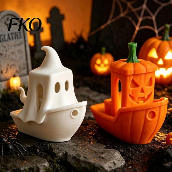 Spooky Ship Figurine 3D Printed Halloween Boat Figurine, Ghost Pumpkin Realistic Display Statue for Party Tabletop Home Decor Decorations