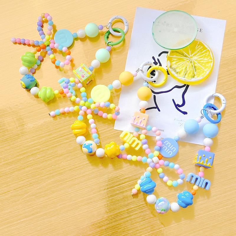 Candy Color Phone Buckle Beads Cute Lanyards Bead Chain Pendant For Phone Strap