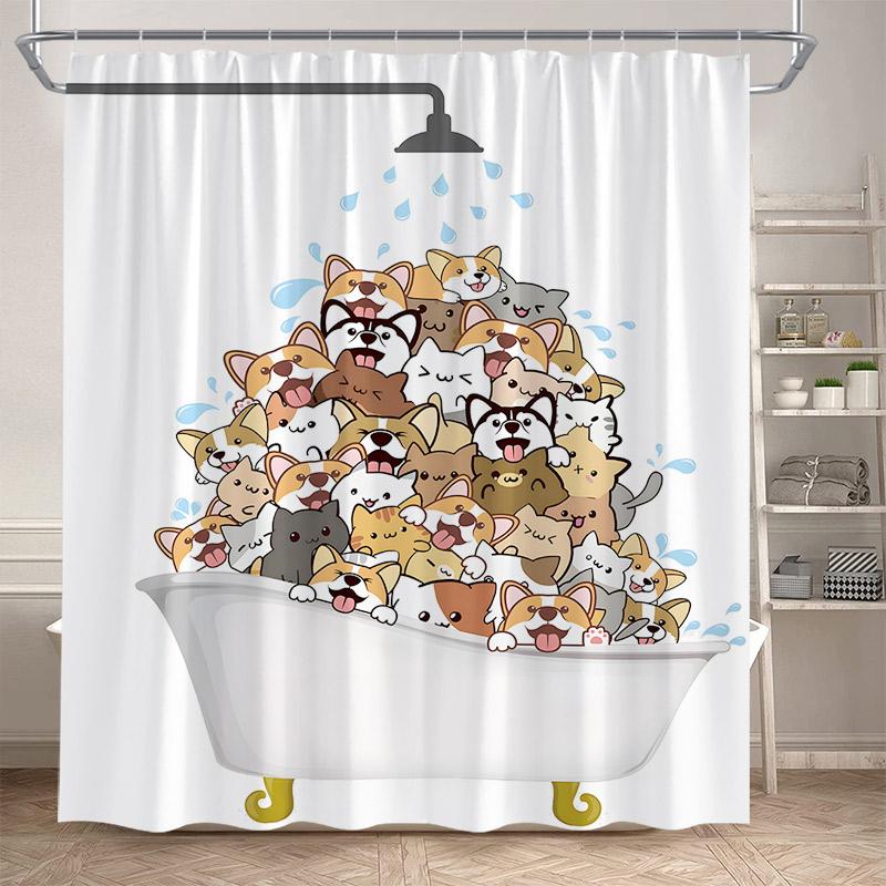 Cartoon Animals Shower Curtains Cute Fox Lion Deer Rabbit Autumn Floral Plant Kids Bath Curtain Polyester Bathroom Bathtub Decor