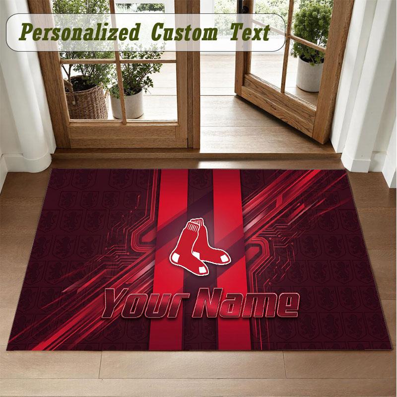 Crystal Velvet Square Rug Custom NameBoston Red Sox Pattern Non Slip Home Floor Decor Rug