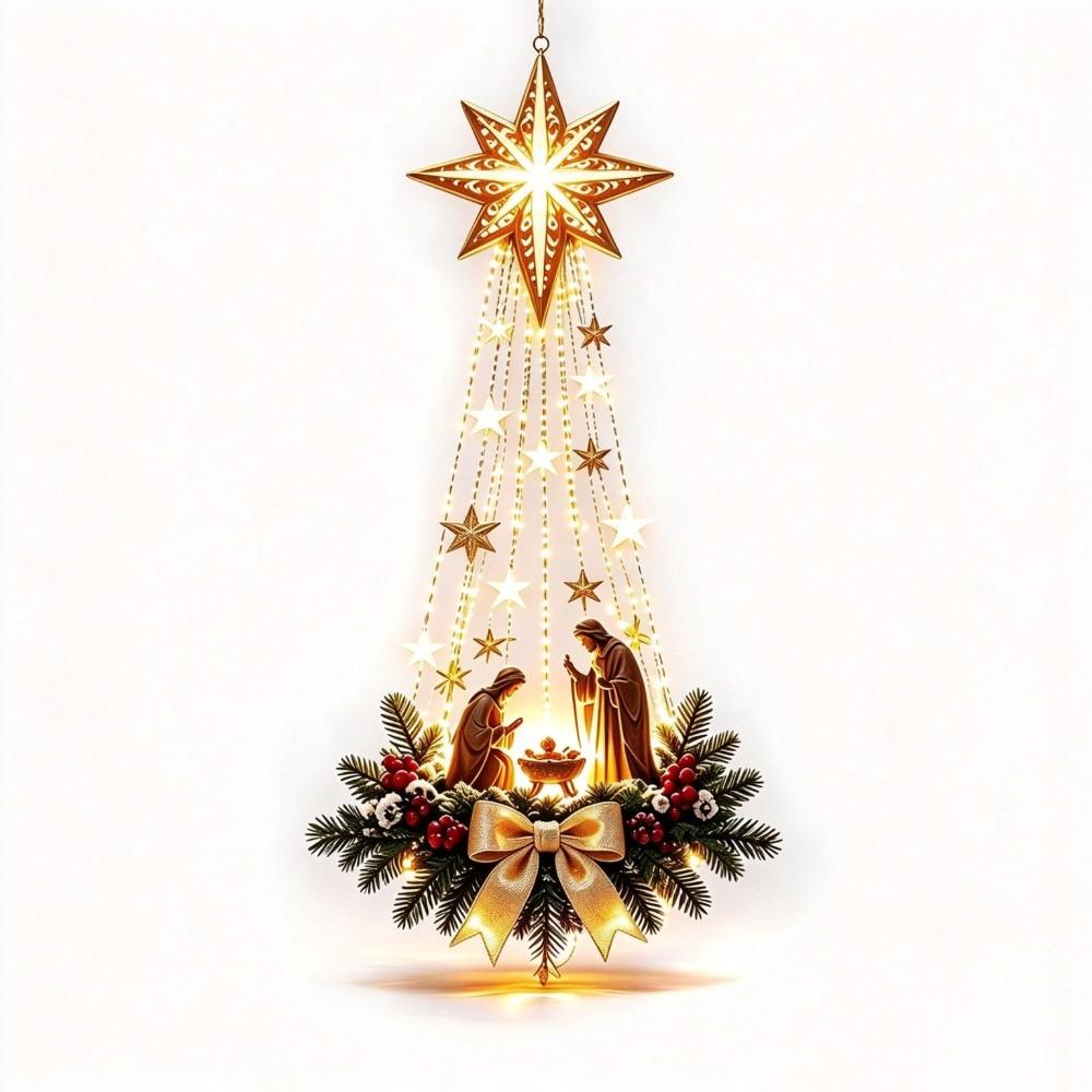 Lighted Lighted Wall Decor Warm Illuminated Christmas Nativity Scene Star Ornament Bedroom