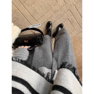 Версия из коровьей кожи~ Золотая маленькая квадратная пряжка универсальные лоферы на толстом каблуке с круглым носком маленькие кожаные туфли женские зимние одинарные туфли