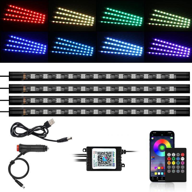 Комплект подсветки салона автомобиля RGB LED полоса на пол с синхронизацией по музыке через приложение, дистанционное управление музыкой, автомобильные декоративные лампы от прикуривателя/USB