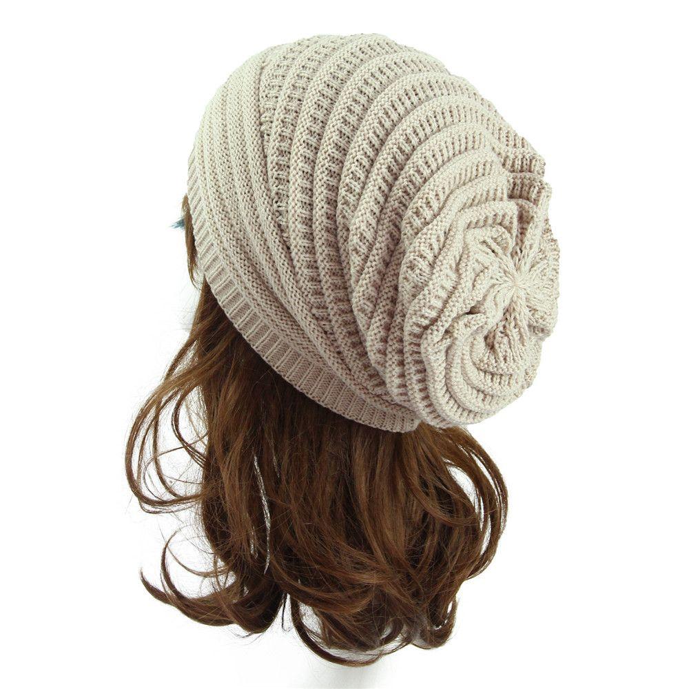 Unisex Striped Crochet Baggy Beanie Hat Ski Cap Knitted Hat
