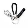Men’s Leather Cord Keychain with Metal Anti-Lost Phone Tag and Stainless Steel Car Pendant.