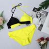 Women Sexy Narrow Necked Push Ups Split Swimsuit Summer V-neck Color Block Splicing Bikini Beach Suit