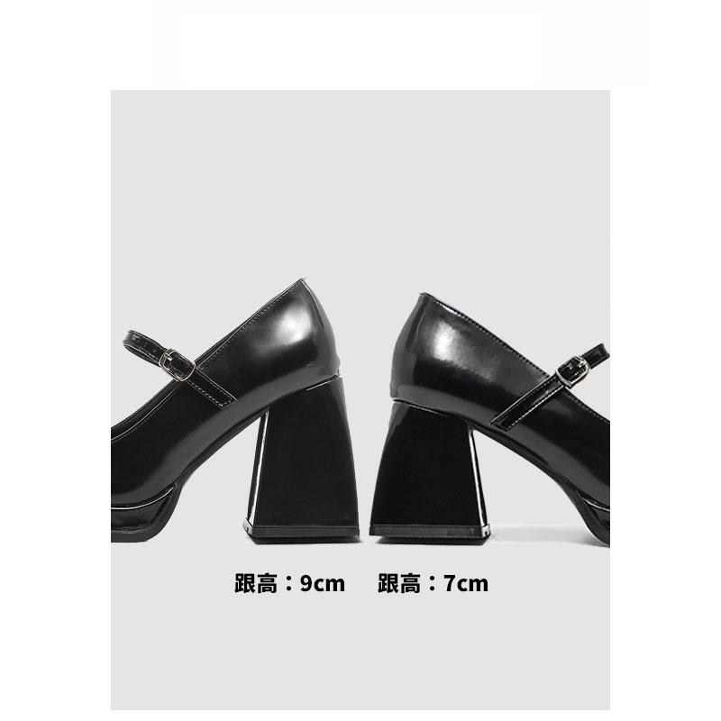 Туфли-лодочки на толстом каблуке из маленькой кожи, увеличивающие рост, одинарные туфли, новые темпераментные кожаные французские туфли Мэри Джейн на высоком каблуке осень 2025