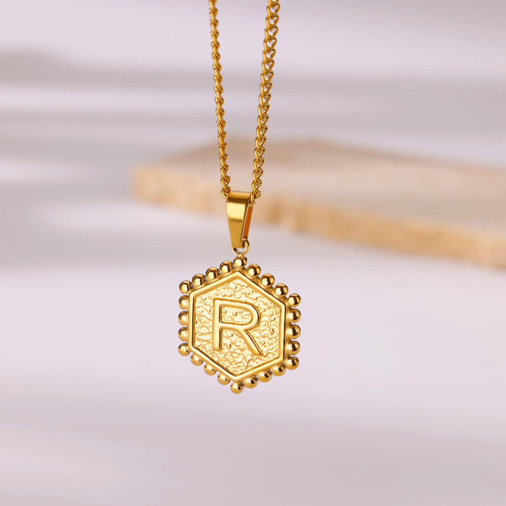 Именные шестиугольные ожерелья для женщин из нержавеющей стали с буквой от A до Z, шестиугольная подвеска, ожерелье, подарок на день рождения, свадьбу, ювелирное украшение