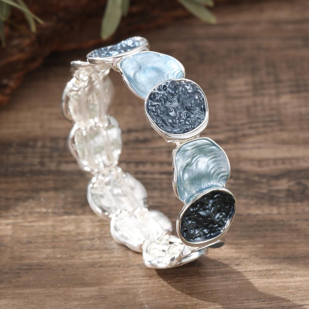 Новый эмалевый цвет круглый геометрический линейный эластичный браслет, модный и простой женский универсальный браслет с масляной росписью