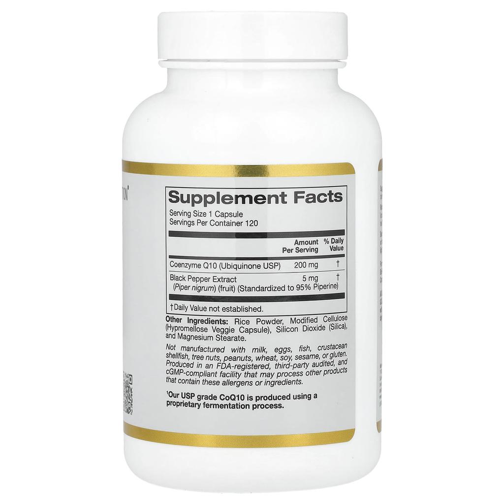 California Gold Nutrition CoQ10 with Bioperine®, 200 Mg, 120 Veggie Capsules