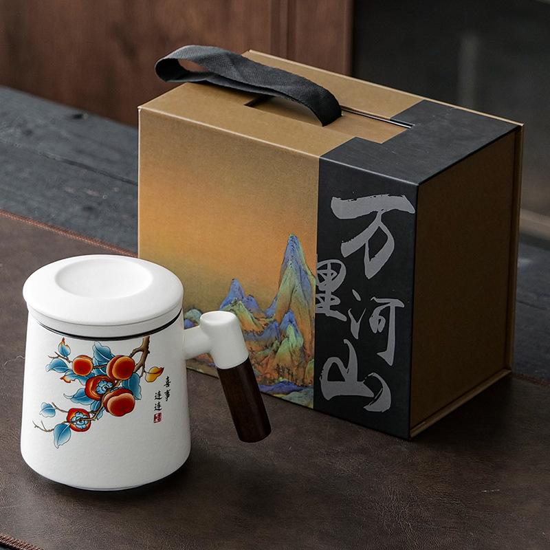 Meishi tea separation teacup ceramic brewed tea cup office with lid filter tea drinking single personal special mug
